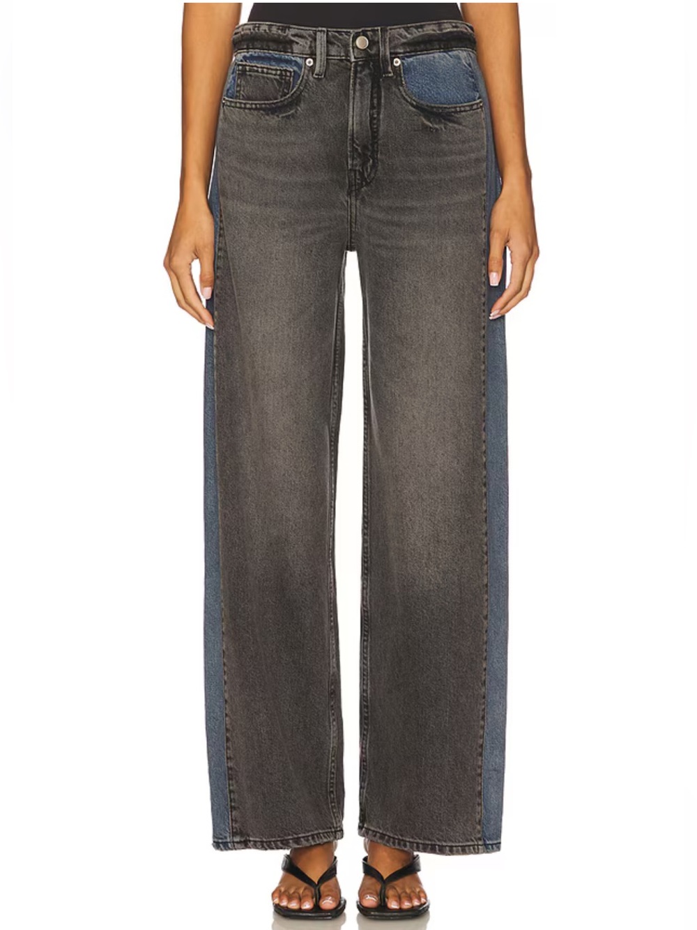 Good American Two-Tone Baggy Jeans 8/29 Indigo1000 Gray Blue Jeans NWT